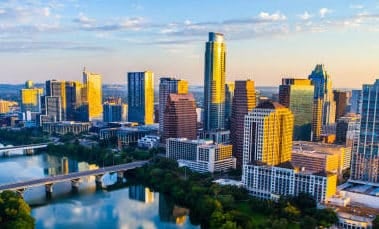 Austin skyline with Colorado River and city buildings