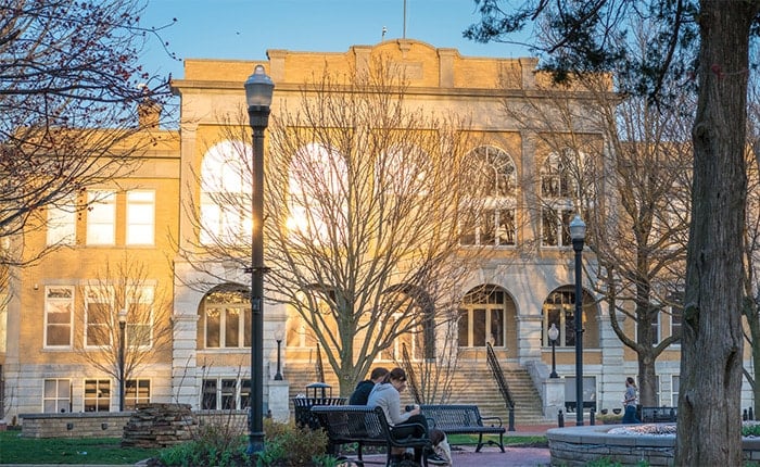 Bentonville town center with architecture and roads