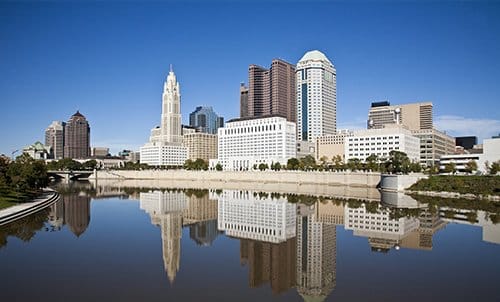Columbus skyline with city structures and bridges