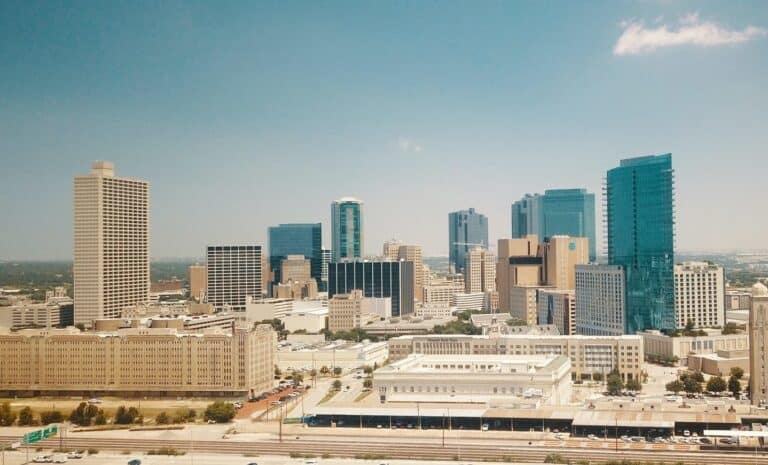Fort Worth skyline with city buildings and sky