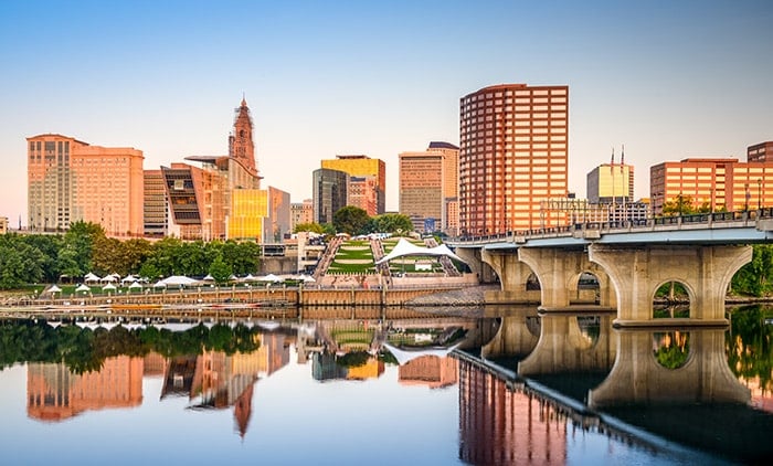 Hartford skyline and downtown bridge view