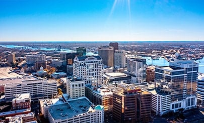 aerial view of norfolk skyline