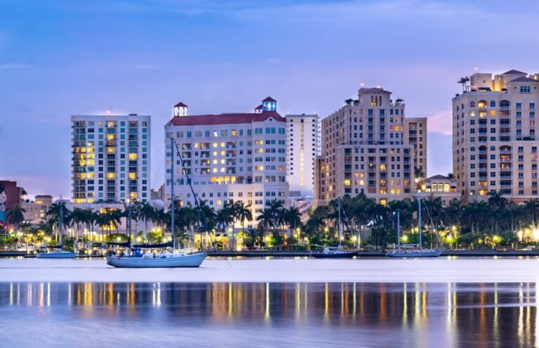 West Palm Beach shoreline with palm trees and high-rises